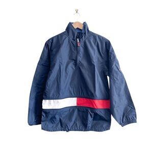 Tommy Hilfiger Womens Windbreaker Jacket Extension 1/4 Zip Blue Large
